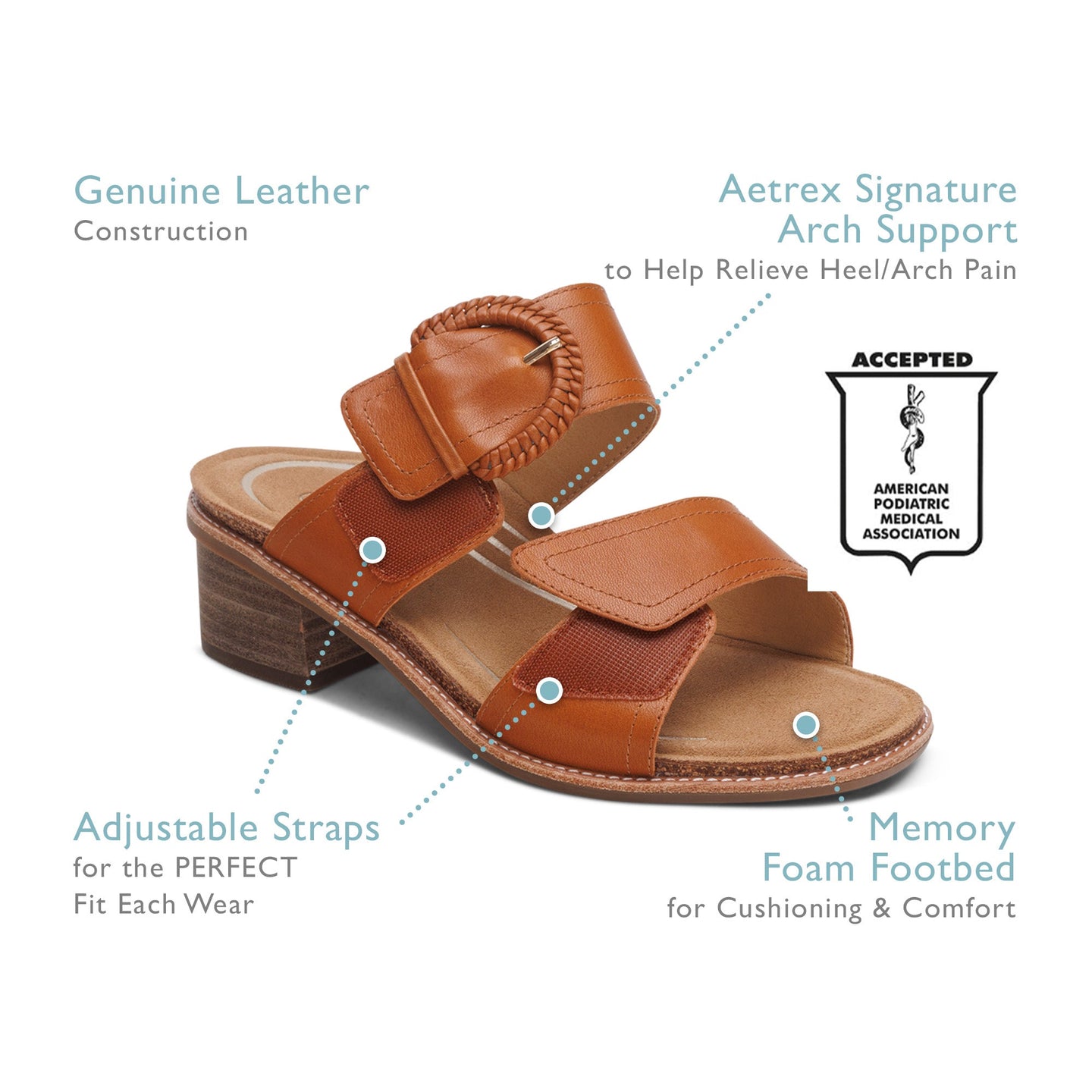 Tatiana Arch Support Heel Block Wedge Cognac - Aetrex Middle East